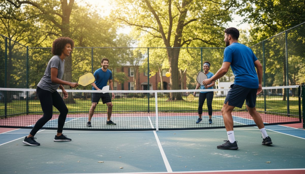 ピックルボール初心者がコートでプレーする様子