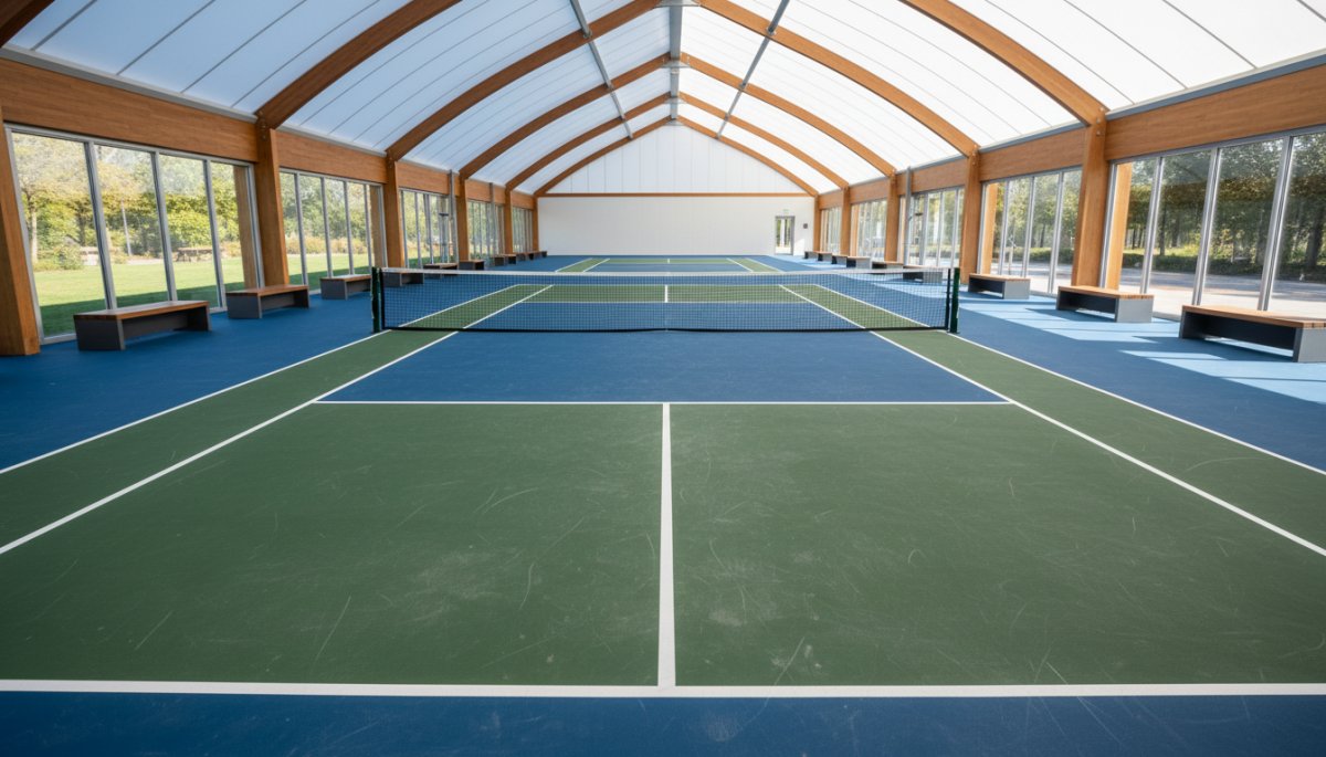 ピックルボールコートの全景とネット