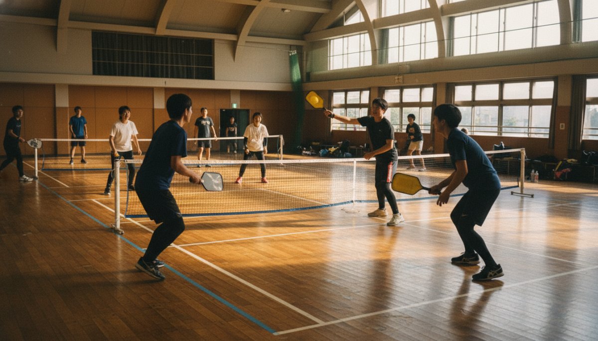 川崎市のスポーツ施設でピックルボールをプレーする様子