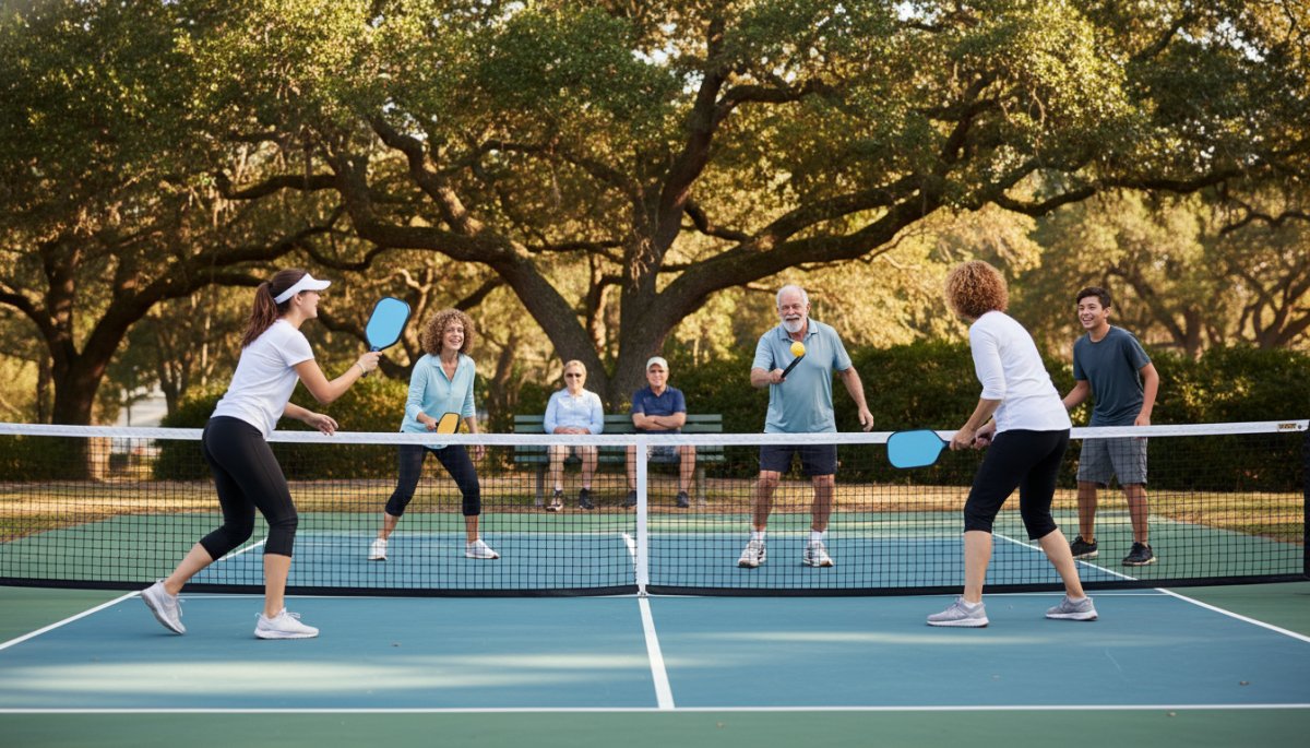 ピックルボールをプレーする多世代の人々