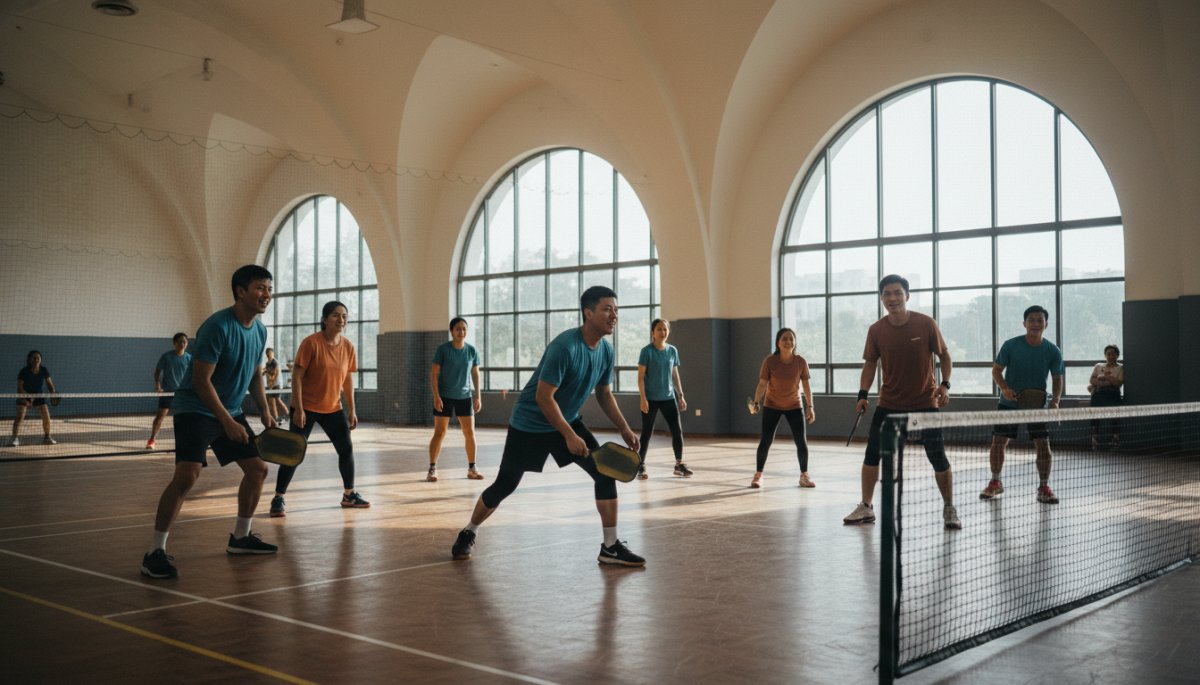 ベトナムの都市部でピックルボールを楽しむ人々