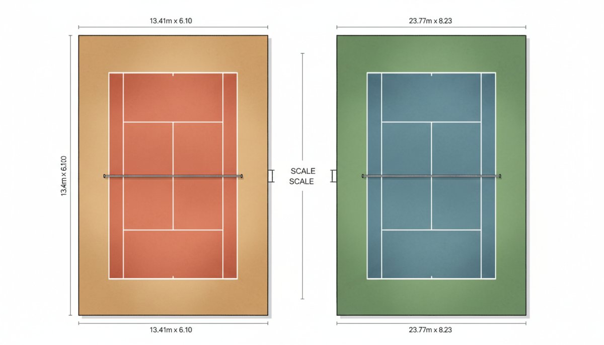 ピックルボールとテニスのコートサイズ比較図