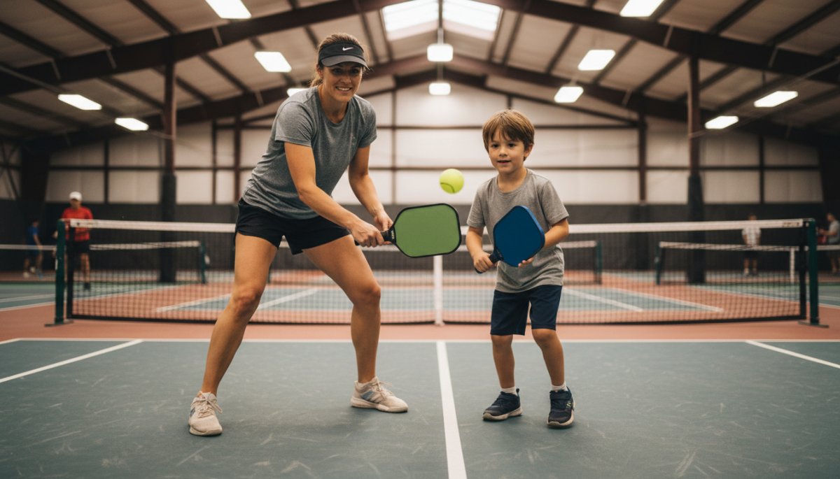 親子でピックルボールを楽しむ様子