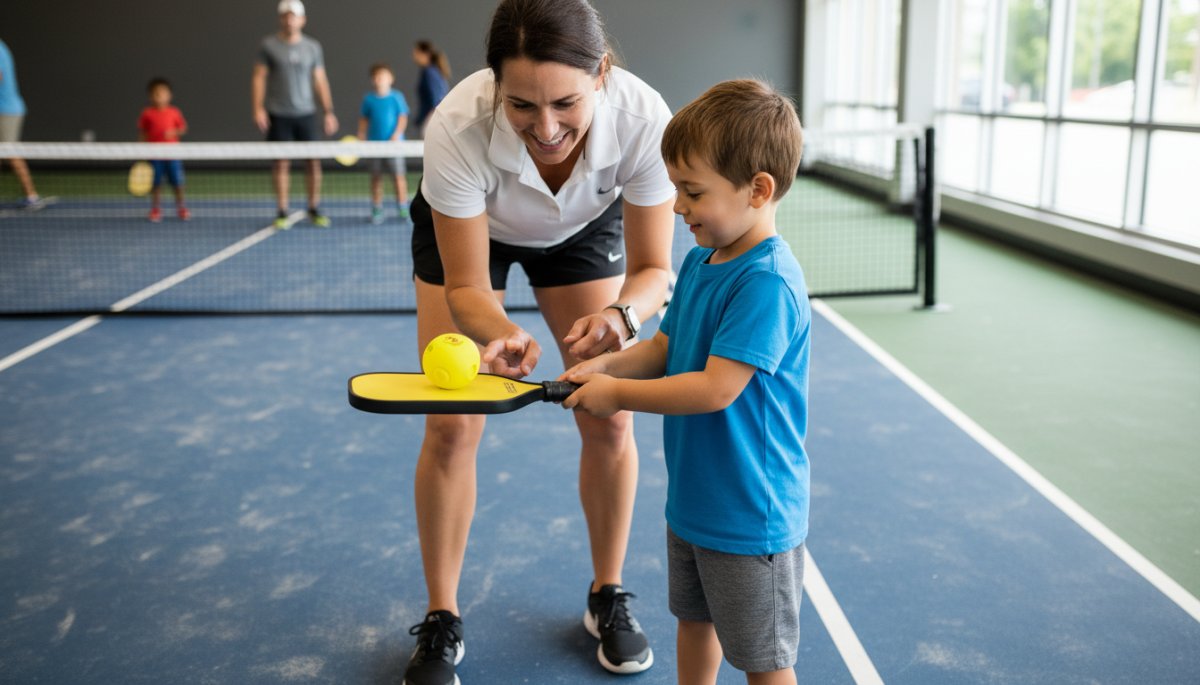 子どもがピックルボールを学ぶ様子