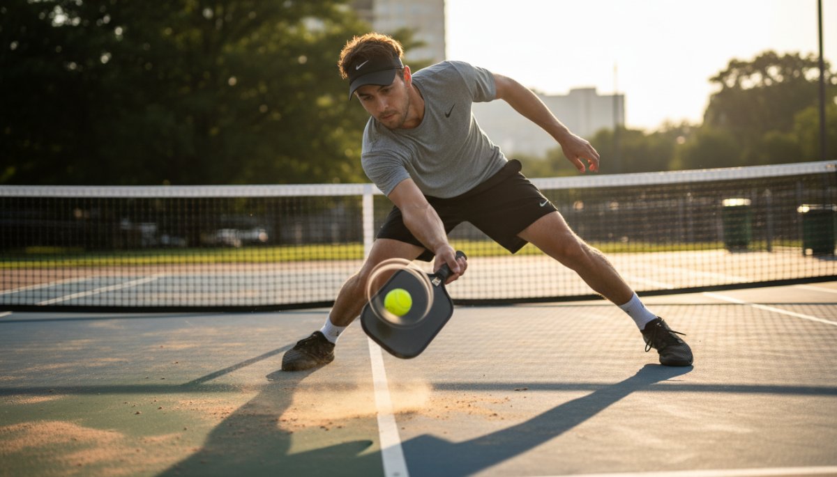 ピックルボールでスピンショットを打つプレイヤー