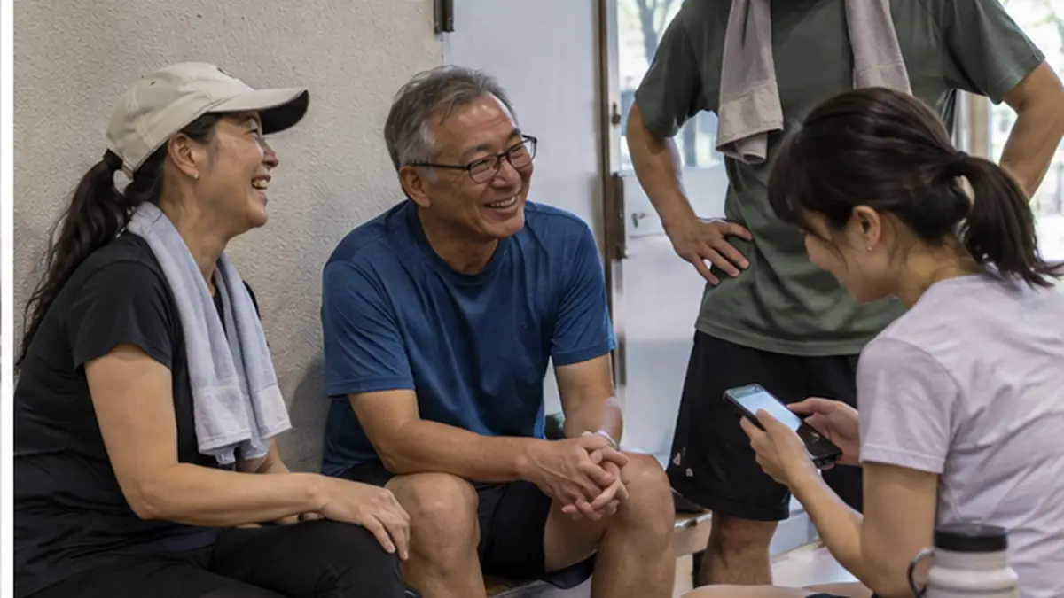 プレー後にイベント情報を確認しながら交流する仲間たち