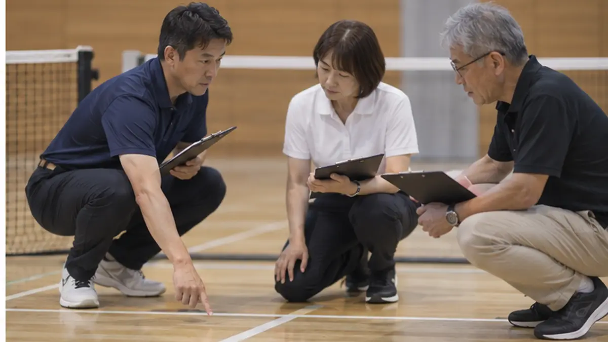 コート設営について話し合う運営スタッフ