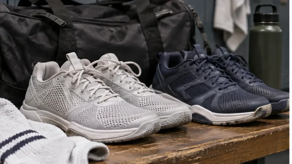 通気性と補強構造の異なる2足のコートシューズ