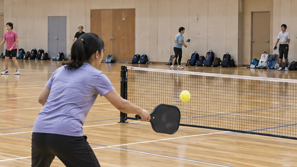 日本の体育館で若者とシニアが一緒にプレーする交流会