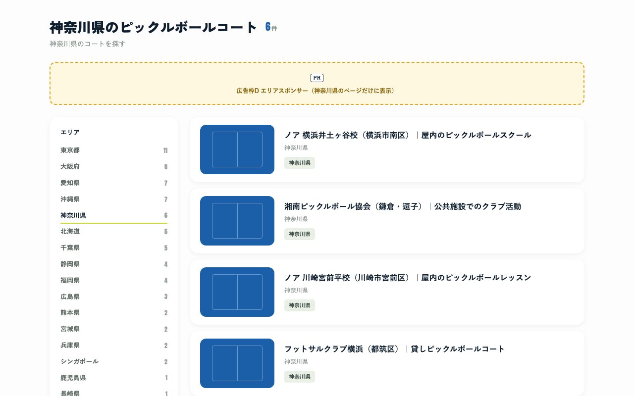 県別の会場一覧(神奈川県)の見出しの下に表示する広告枠D