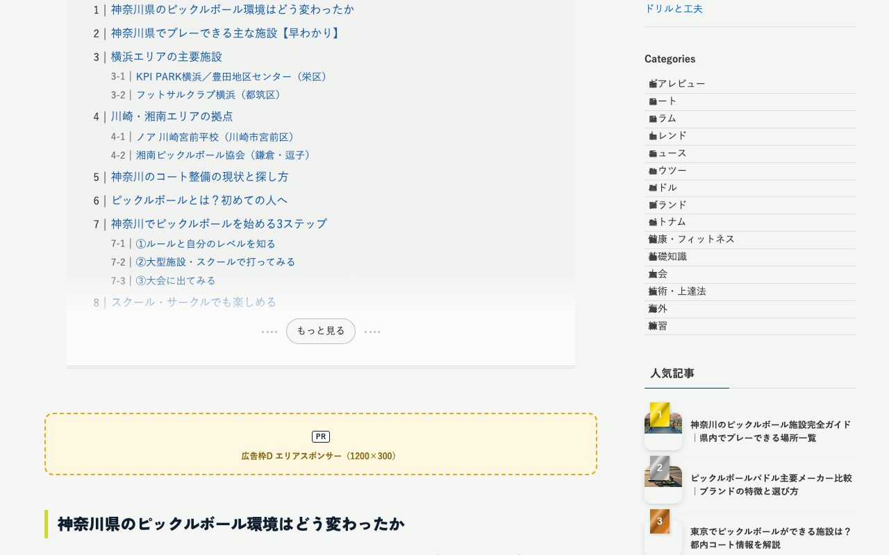 施設ガイド記事の目次の下に表示する広告枠D(エリアスポンサー)