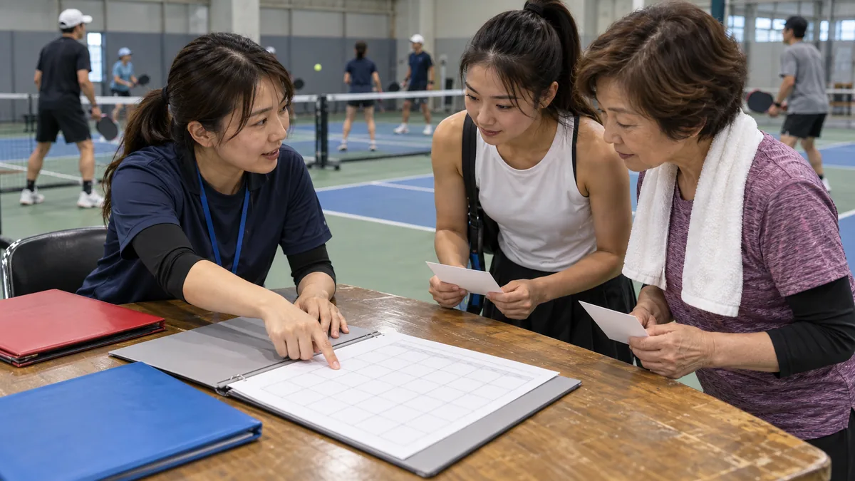 統一された大会カレンダーを確認する若手選手とシニア選手