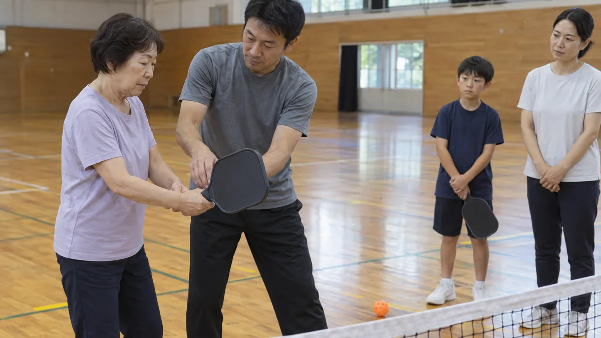 ピックルボールのパドルの握り方を初心者に教える講師