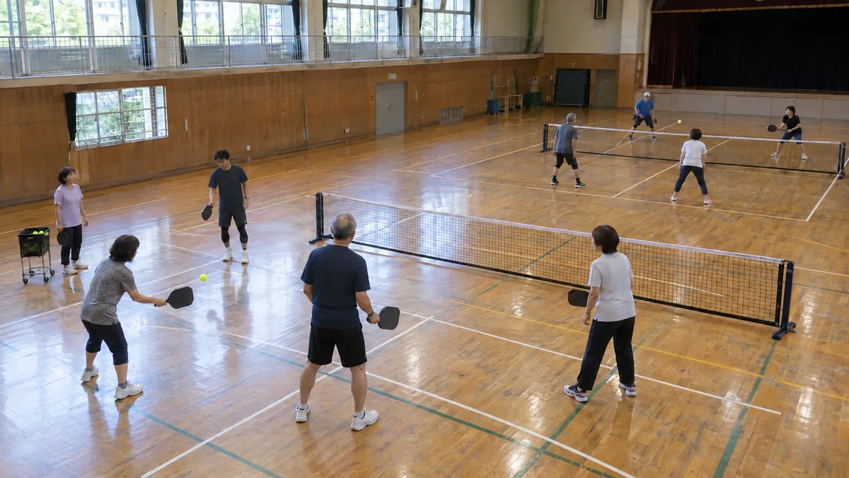 大学体育館で初心者の体験と経験者の講習を同時に行う市民向け教室