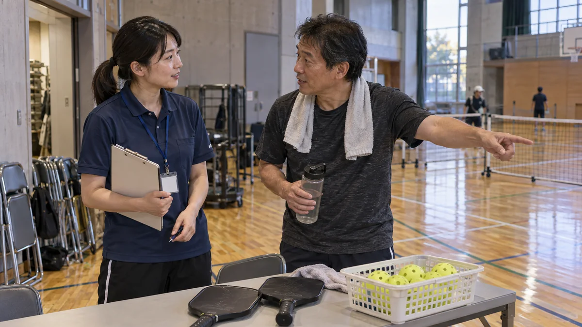 体験後に次の活動場所について市のスポーツ担当者へ尋ねる参加者