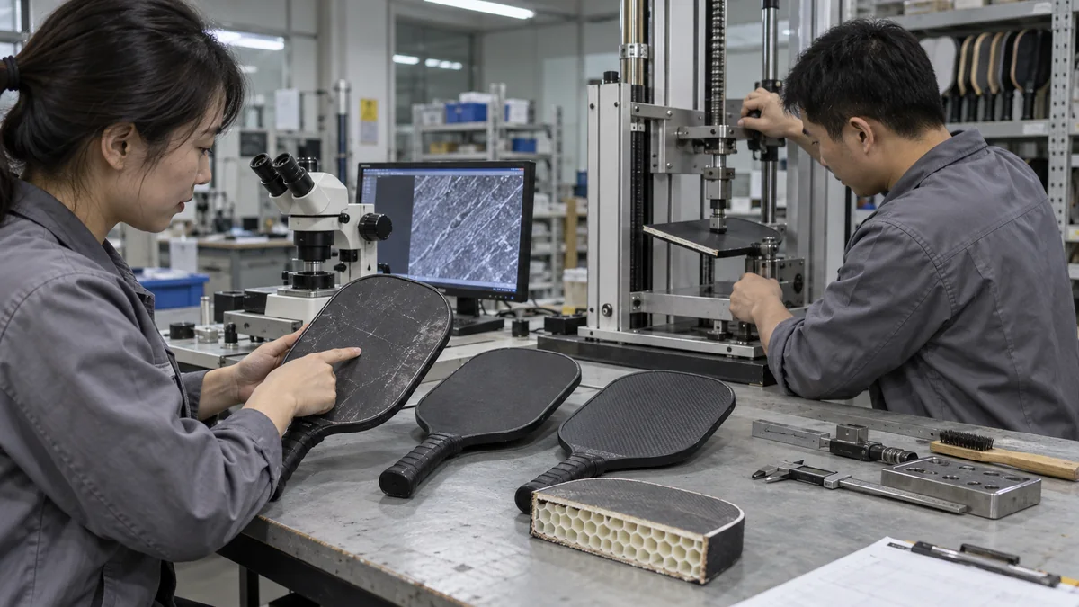 アジアの品質管理室でパドル表面の摩耗と内部構造を検査する技術者